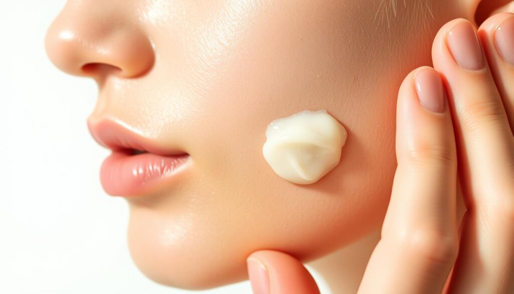Close-up of person applying tallow balm to face Close-up of person applying tallow balm to face